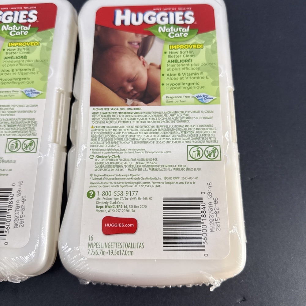 Vintage Set Of 2 Huggies Baby Wipes Plastic Travel Size Container Sealed 2015 - Picture 2 of 4